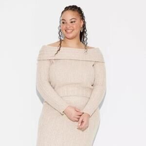 Wild Fable Women's Off-Shoulder‎ Long Sleeve Sweater Top Beige Size XXL